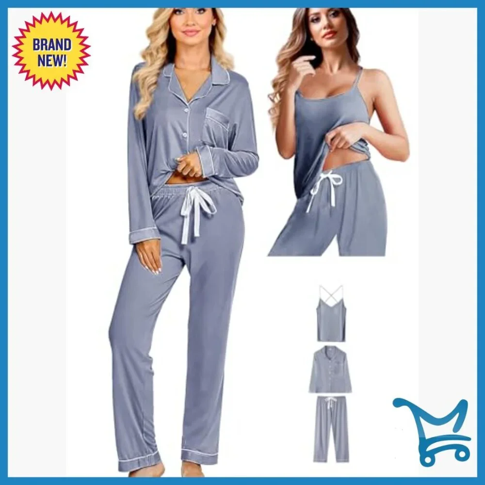 3-Piece Knit Pajama Set with Cami Top, Long Sleeve & Pants, Relaxed Fit